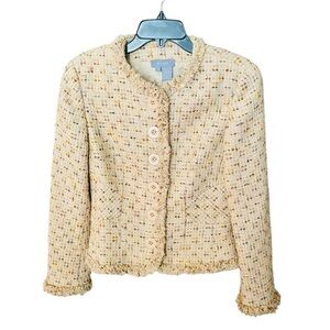 ECCOCI wool cotton mohair blend tweed blazer lined buttons SZ 6 beige yellow